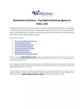 Webenliven Solutions – Top Digital Marketing Agency in Dubai, UAE