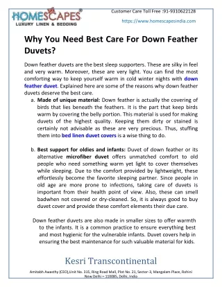 Why You Need Best Care For Down Feather Duvets?