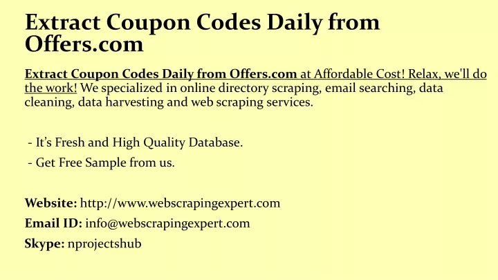 extract coupon codes daily from offers com