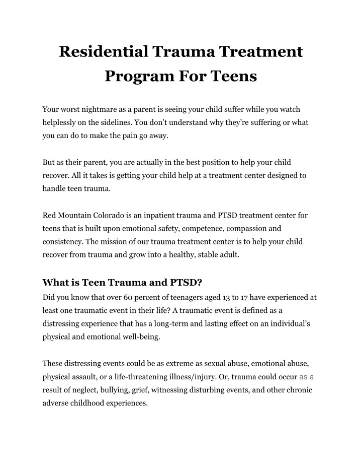 residential trauma treatment program for teens