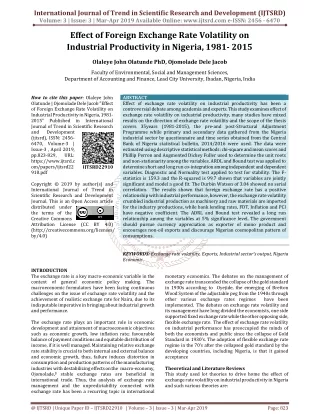 Effect of Foreign Exchange Rate Volatility on Industrial Productivity in Nigeria, 1981 2015