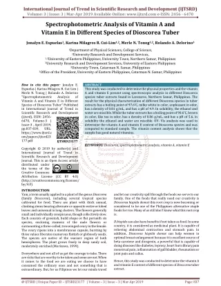 Spectrophotometric Analysis of Vitamin A and Vitamin E in Different Species of Dioscorea Tuber