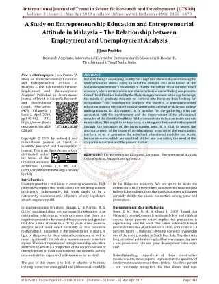 A Study on Entrepreneurship Education and Entrepreneurial Attitude in Malaysia - The Relationship between Employment and