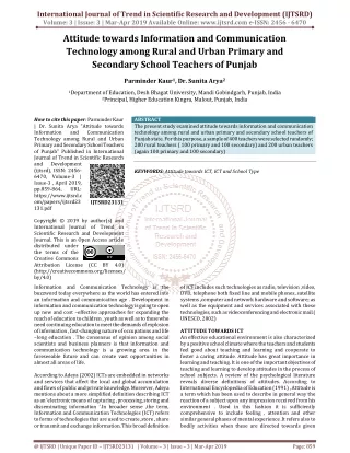 Attitude towards Information and Communication Technology among Rural and Urban Primary and Secondary School Teachers of