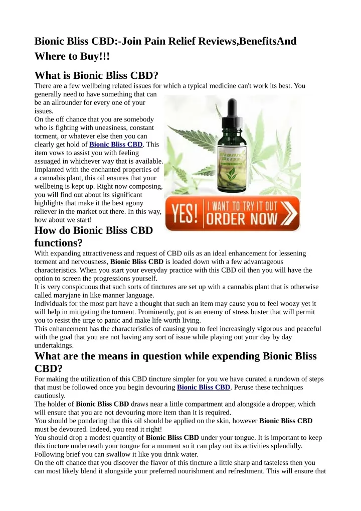 bionic bliss cbd join pain relief reviews
