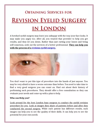 Obtaining Services for Revision Eyelid Surgery in London