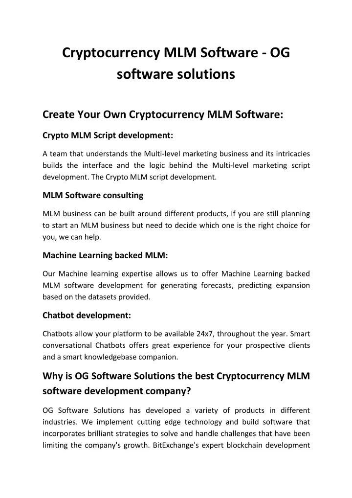 cryptocurrency mlm software og software solutions