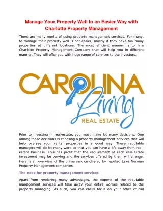 Manage Your Property Well In an Easier Way with Charlotte Property Management