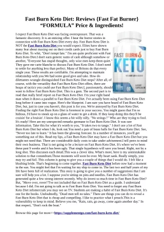 Fast Burn Keto Diet :kick start the body metabolism