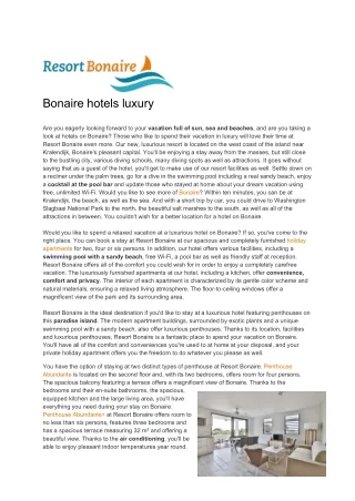 Bonaire Hotels Luxury