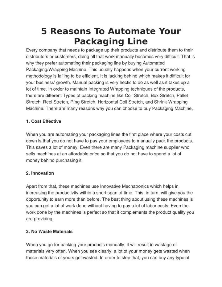 5 reasons to automate your packaging line