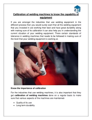 Calibration of welding machines to know the capability of equipment