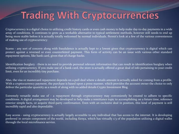 trading with cryptocurrencies