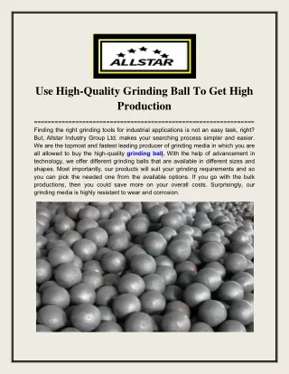 Use High-Quality Grinding Ball To Get High Production