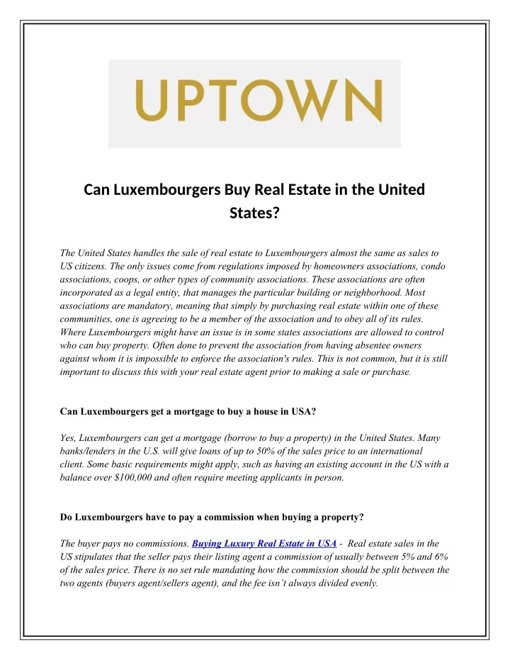 can luxembourgers buy real estate in the united