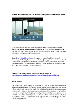 Global Smart Glass | Market Size Study, Distribution Channel and Regional Forecast: 2025