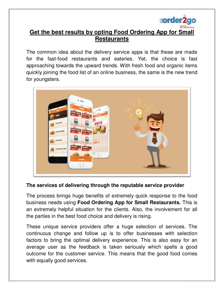 get the best results by opting food ordering