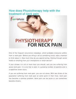 PhysiotherapyTreatment for your Neck Pain