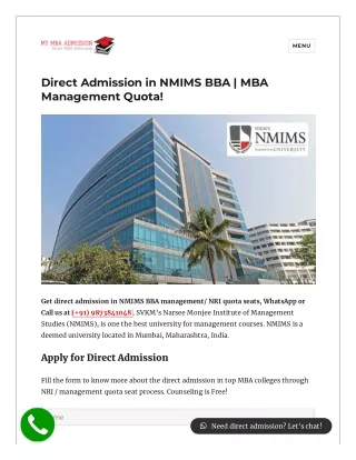 DIrect BBA Admission in NMIMS