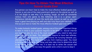Tips On How To Obtain The Most Effective Soccer Goals Ever