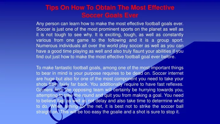 tips on how to obtain the most effective soccer