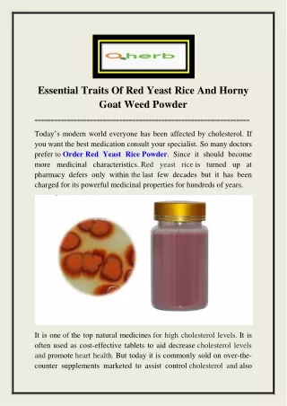 Essential Traits Of Red Yeast Rice And Horny Goat Weed Powder