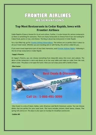 Top Most Restaurants in Cedar Rapids, Iowa with Frontier Airlines