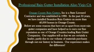 Professional Rain Gutter Installation Aliso Viejo CA