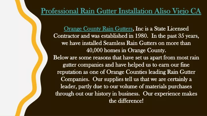 professional rain gutter installation aliso viejo