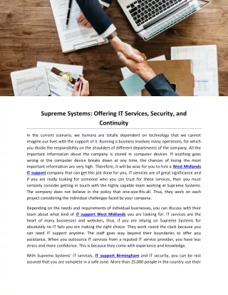 Supreme Systems: Offering IT Services, Security, and Continuity