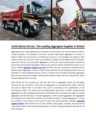 Earth Works UK Ltd.: The Leading Aggregate Supplier in Bristol