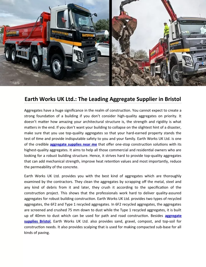 earth works uk ltd the leading aggregate supplier