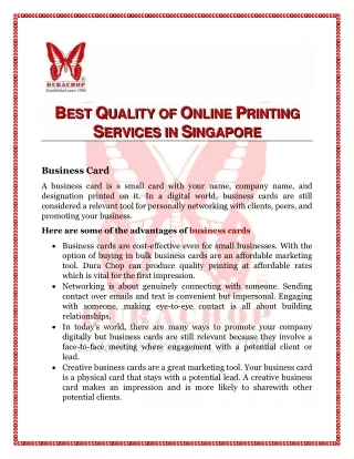 Best Quality of Online Printing Services in Singapore