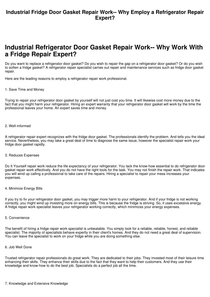 industrial fridge door gasket repair work