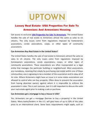 Luxury Real Estate- USA Properties For Sale To Armenians And Armenians Housing