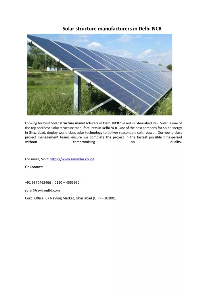 solar structure manufacturers in delhi ncr