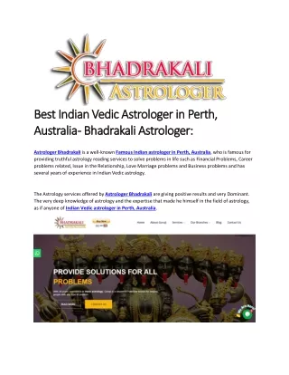 Best Indian Vedic Astrologer in Perth, Australia - Bhadrakali Astrologer: