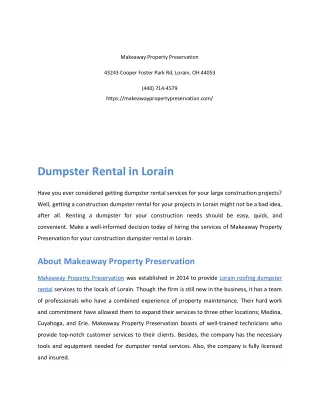 Lorain Dumpster Rental