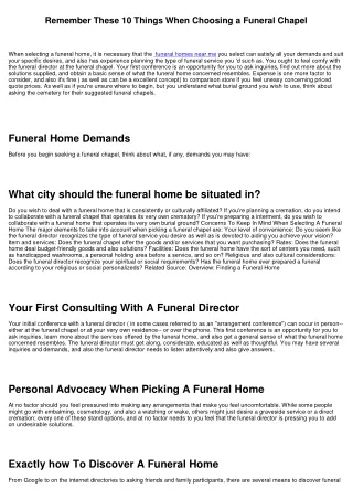 Bear in mind These 10 Things When Selecting a Funeral Home