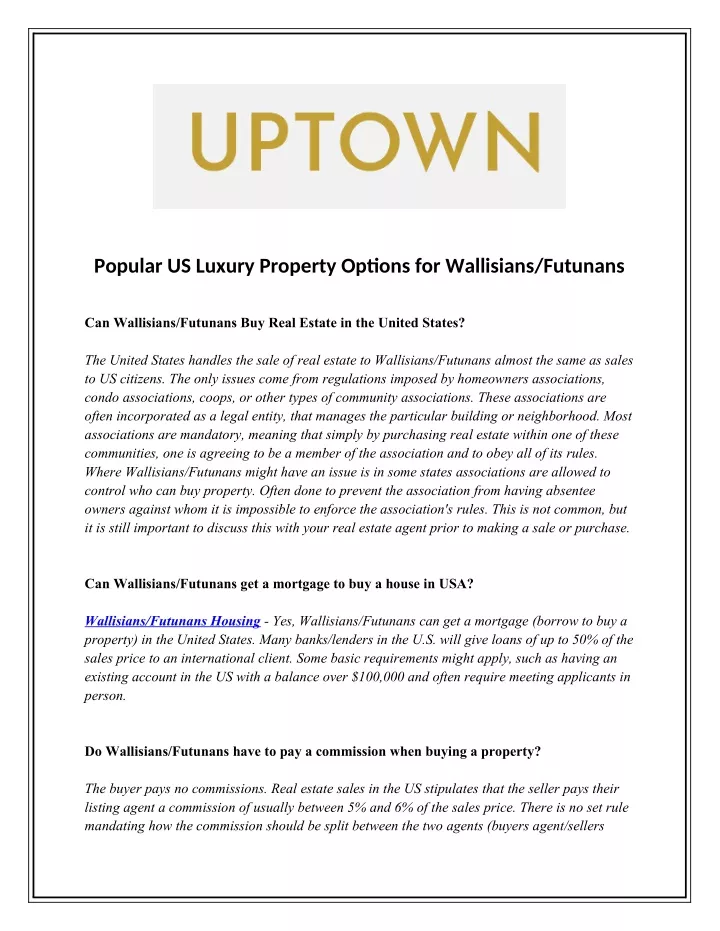 popular us luxury property options for wallisians