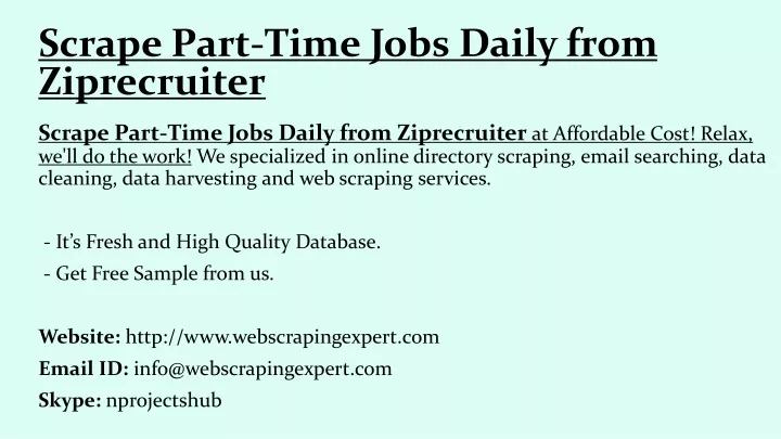 scrape part time jobs daily from ziprecruiter