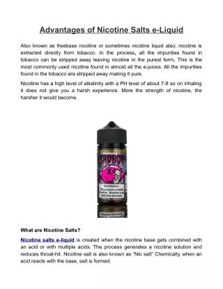 Advantages of Nicotine Salts e-Liquid