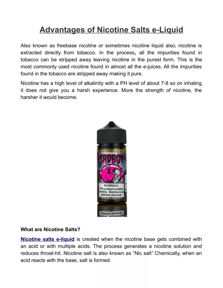 advantages of nicotine salts e liquid