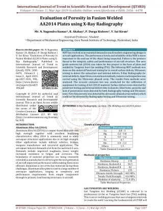 Evaluation of Porosity in Fusion Welded AA2014 Plates using X Ray Radiography