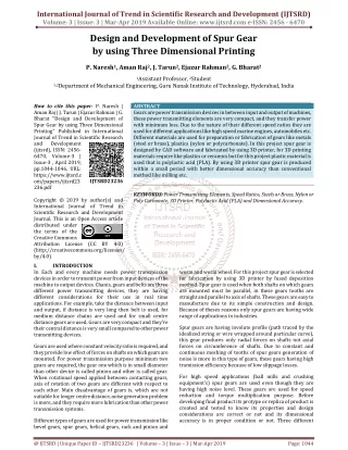 Design and Development of Spur Gear by using Three Dimensional Printing