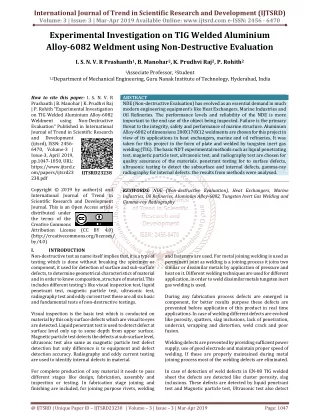 Experimental Investigation on TIG Welded Aluminium Alloy 6082 Weldment using Non Destructive Evaluation