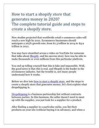 How to start a shopify store that generates money in 2020? The complete tutorial guide and steps to create a shopify sto