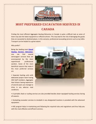 Most Preferred Excavation Services in Canada