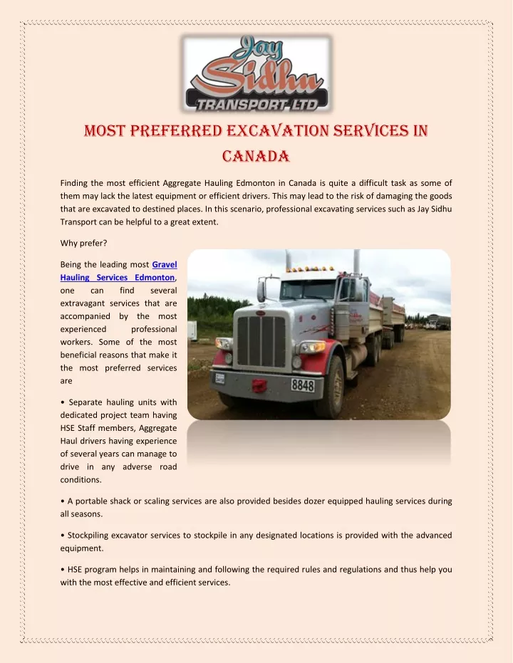 most preferred excavation services in canada