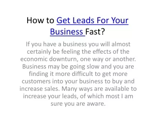 How to Get Leads For Your Business Fast?